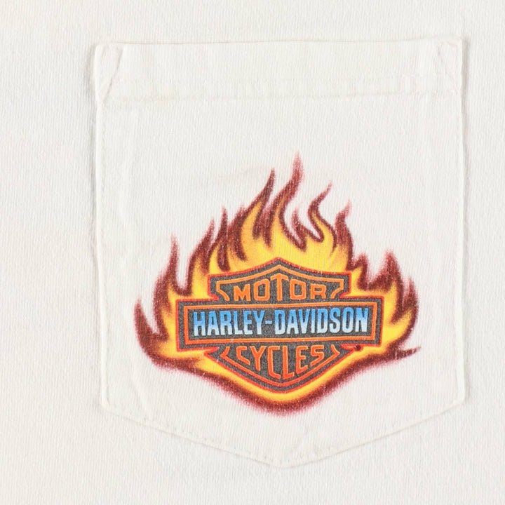 Harley-Davidson Fire Pattern Motorcycle Bike T-Shirt Men's XL cotton white type Vintage Second Hand