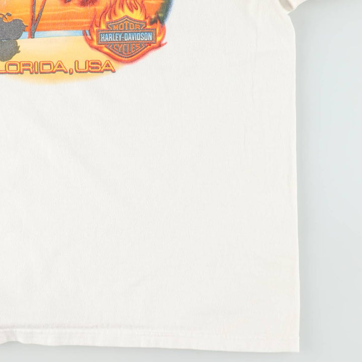 Harley-Davidson Fire Pattern Motorcycle Bike T-Shirt Men's XL cotton white type Vintage Second Hand