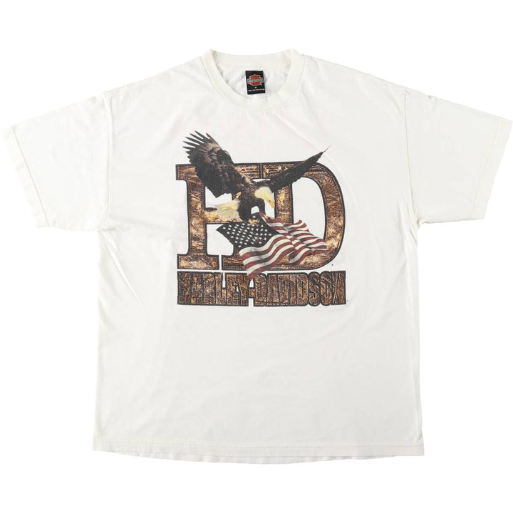 2000'S Harley-Davidson Eagle Pattern/Stars and Stripes Motorcycle T-Shirt, Men's Size XL (approx.) cotton white type Vintage Second Hand