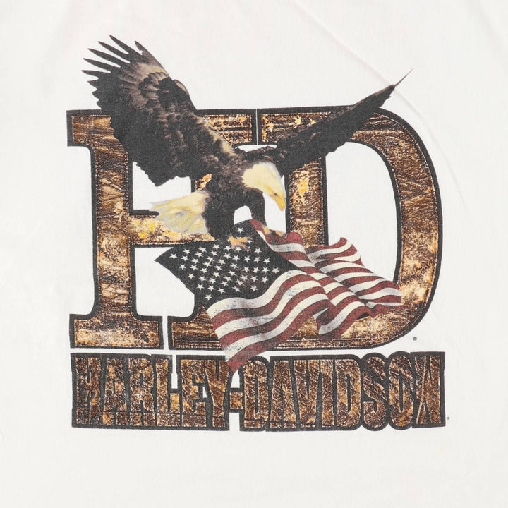 2000'S Harley-Davidson Eagle Pattern/Stars and Stripes Motorcycle T-Shirt, Men's Size XL (approx.) cotton white type Vintage Second Hand