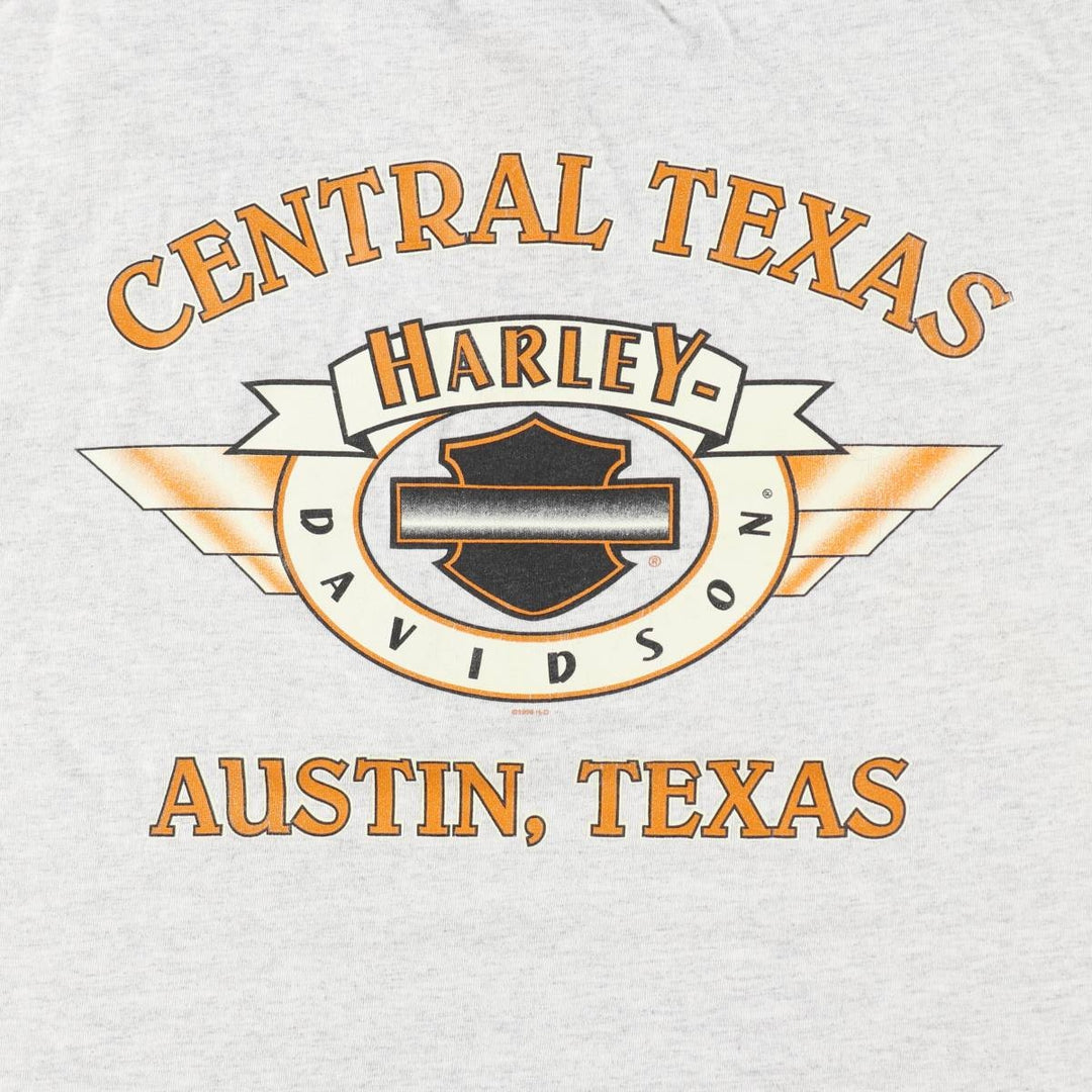 90'S Harley-Davidson Eagle Pattern Henley Neck Motorcycle T-Shirt, Made in USA, Men's Size L (approx.) cotton gray type Vintage Second Hand