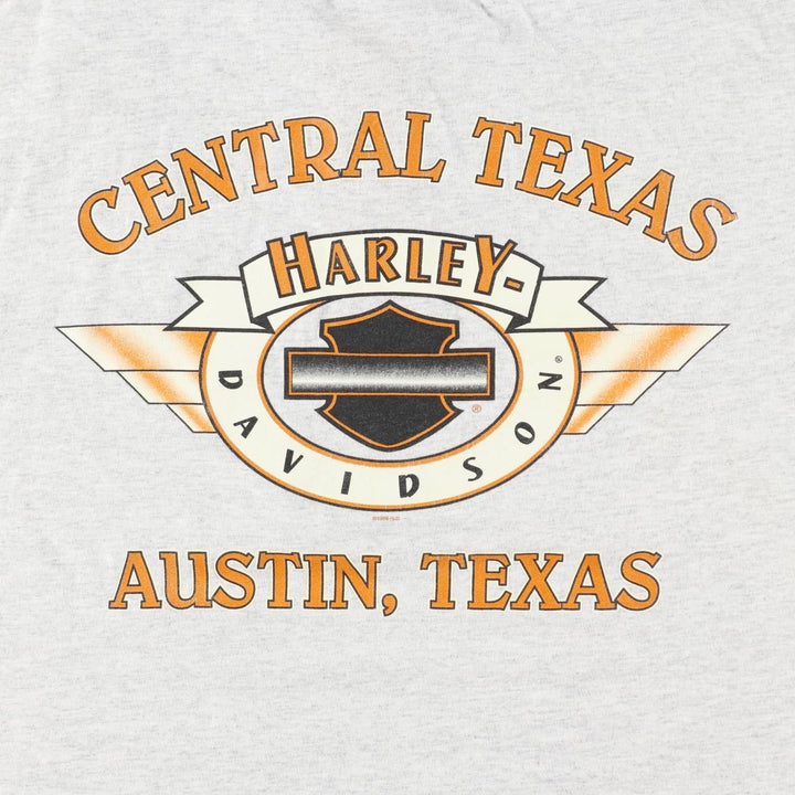 90'S Harley-Davidson Eagle Pattern Henley Neck Motorcycle T-Shirt, Made in USA, Men's Size L (approx.) cotton gray type Vintage Second Hand
