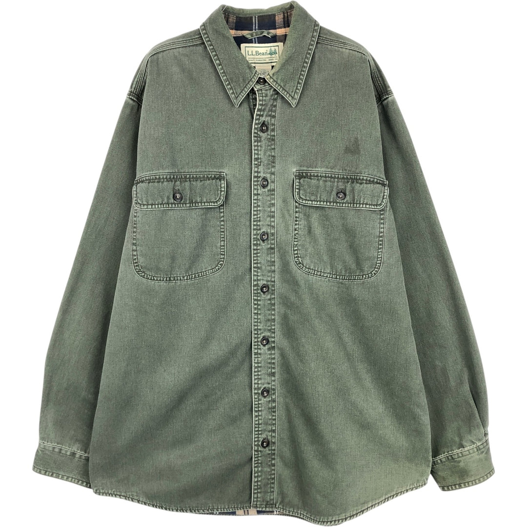 ~2000'S LLBean Long-Sleeve Cotton Shirt, Men's Size M (approx.) cotton Khaki type Vintage Second Hand
