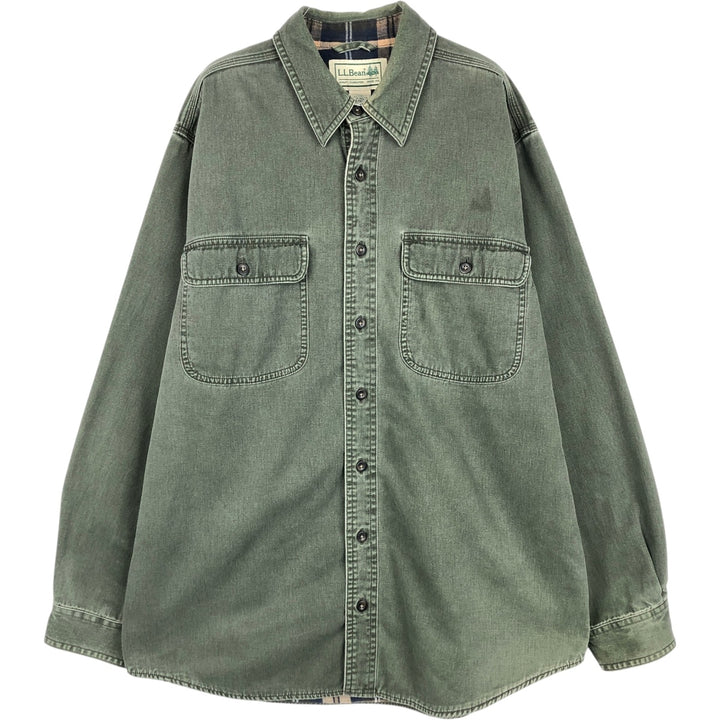 ~2000'S LLBean Long-Sleeve Cotton Shirt, Men's Size M (approx.) cotton Khaki type Vintage Second Hand