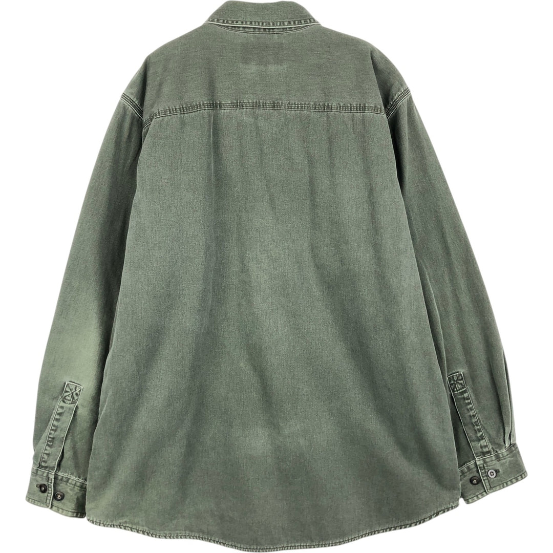 ~2000'S LLBean Long-Sleeve Cotton Shirt, Men's Size M (approx.) cotton Khaki type Vintage Second Hand