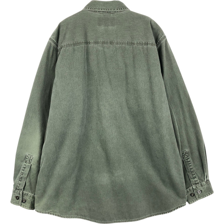 ~2000'S LLBean Long-Sleeve Cotton Shirt, Men's Size M (approx.) cotton Khaki type Vintage Second Hand