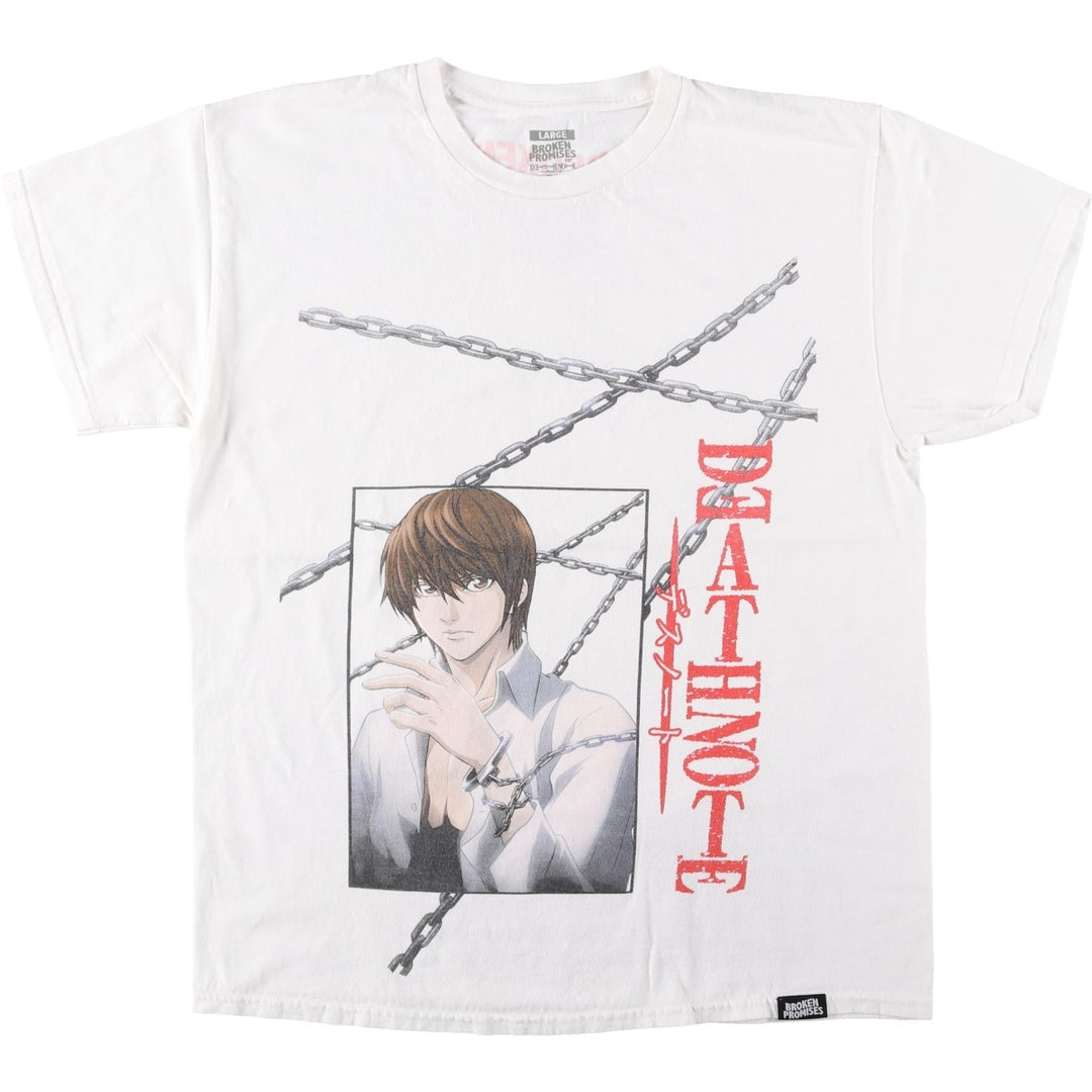 Broken Promises DEATH NOTE Light Yagami Anime Character Print T-Shirt Men's Size L cotton white type Vintage Second Hand