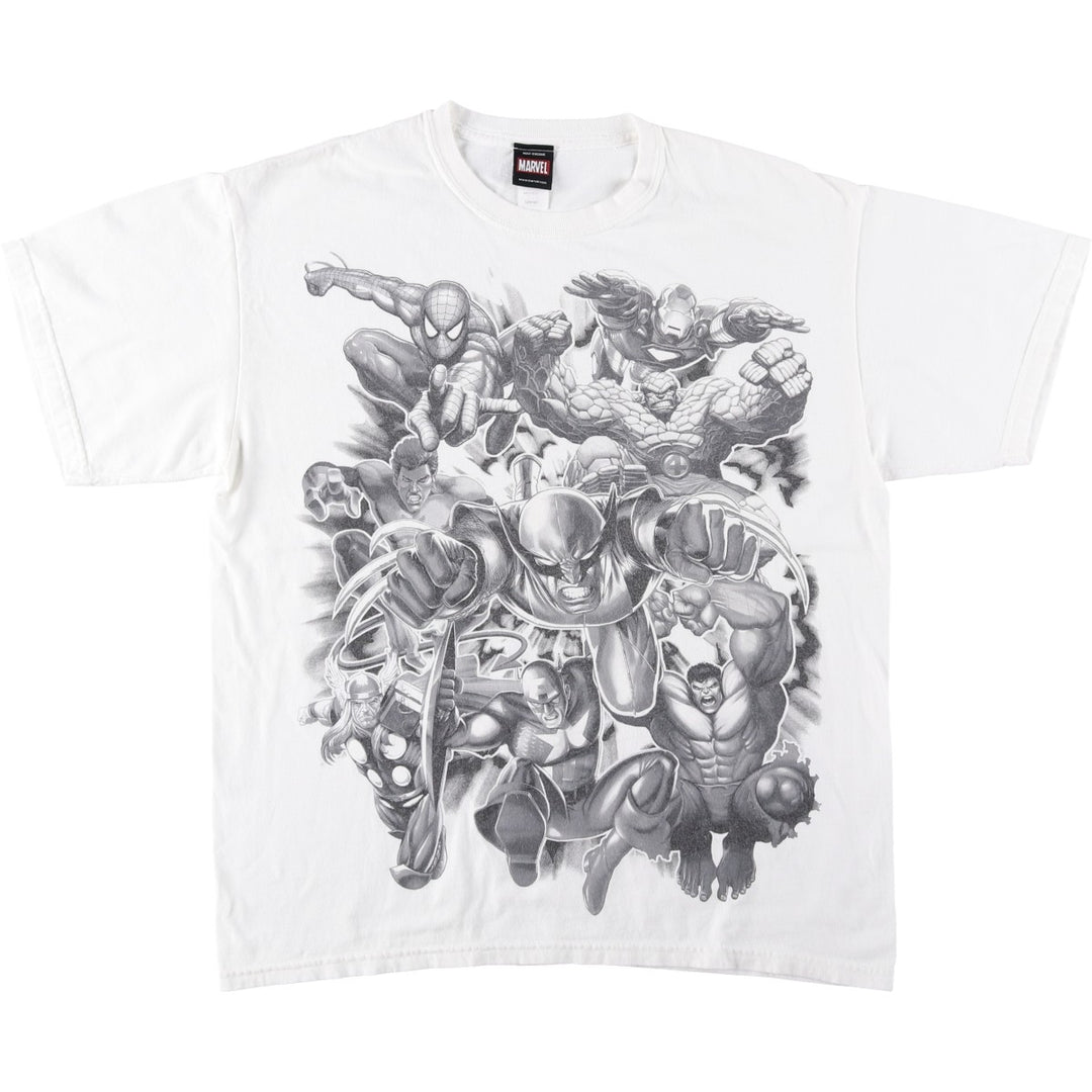 Marvel character print T-shirt, men's size L (approx.) cotton white type Vintage Second Hand