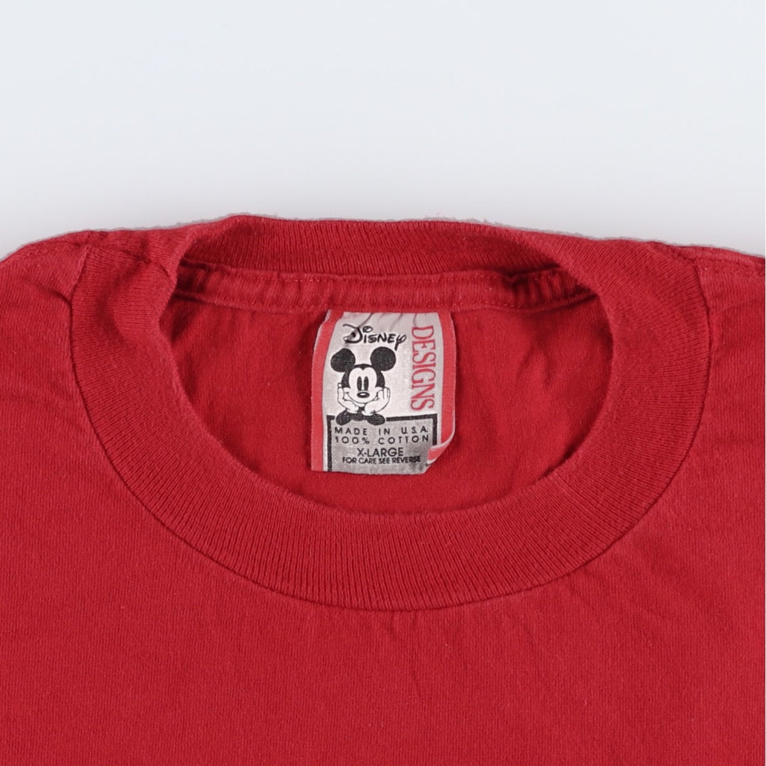 90'S Disney DESIGNS MICKEY MOUSE character print T-shirt, Made in USA, Men's XL equivalent, Vintage cotton red type Vintage Second Hand