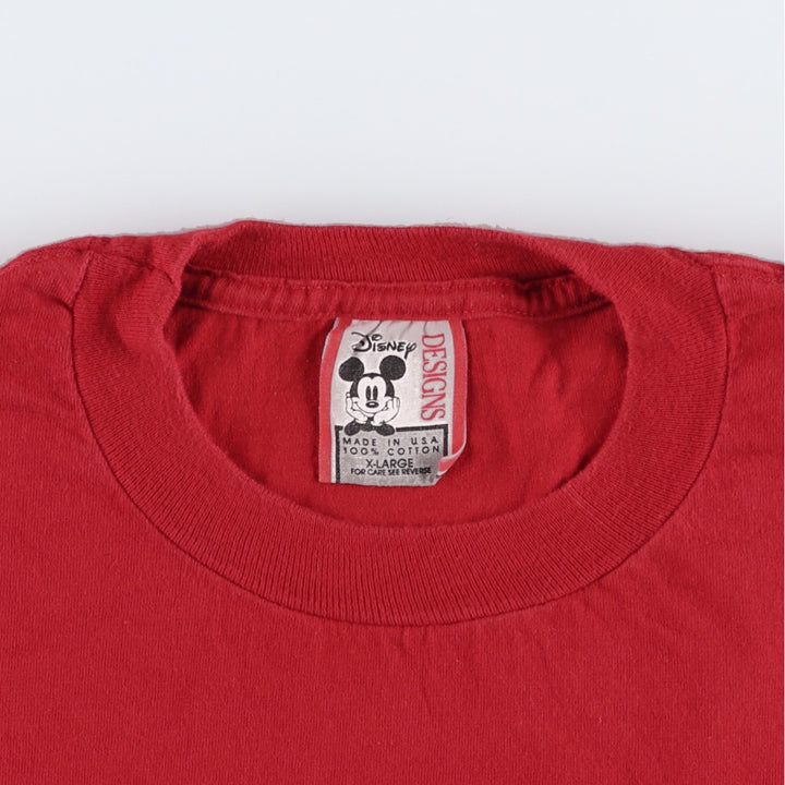 90'S Disney DESIGNS MICKEY MOUSE character print T-shirt, Made in USA, Men's XL equivalent, Vintage cotton red type Vintage Second Hand