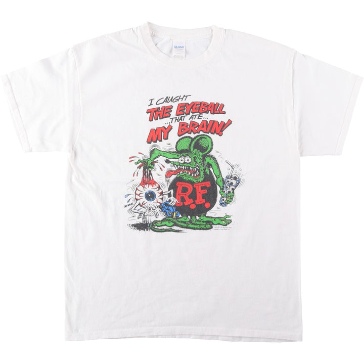 Gildan Rat Fink character print T-shirt, men's size L (approx.) cotton white type Vintage Second Hand