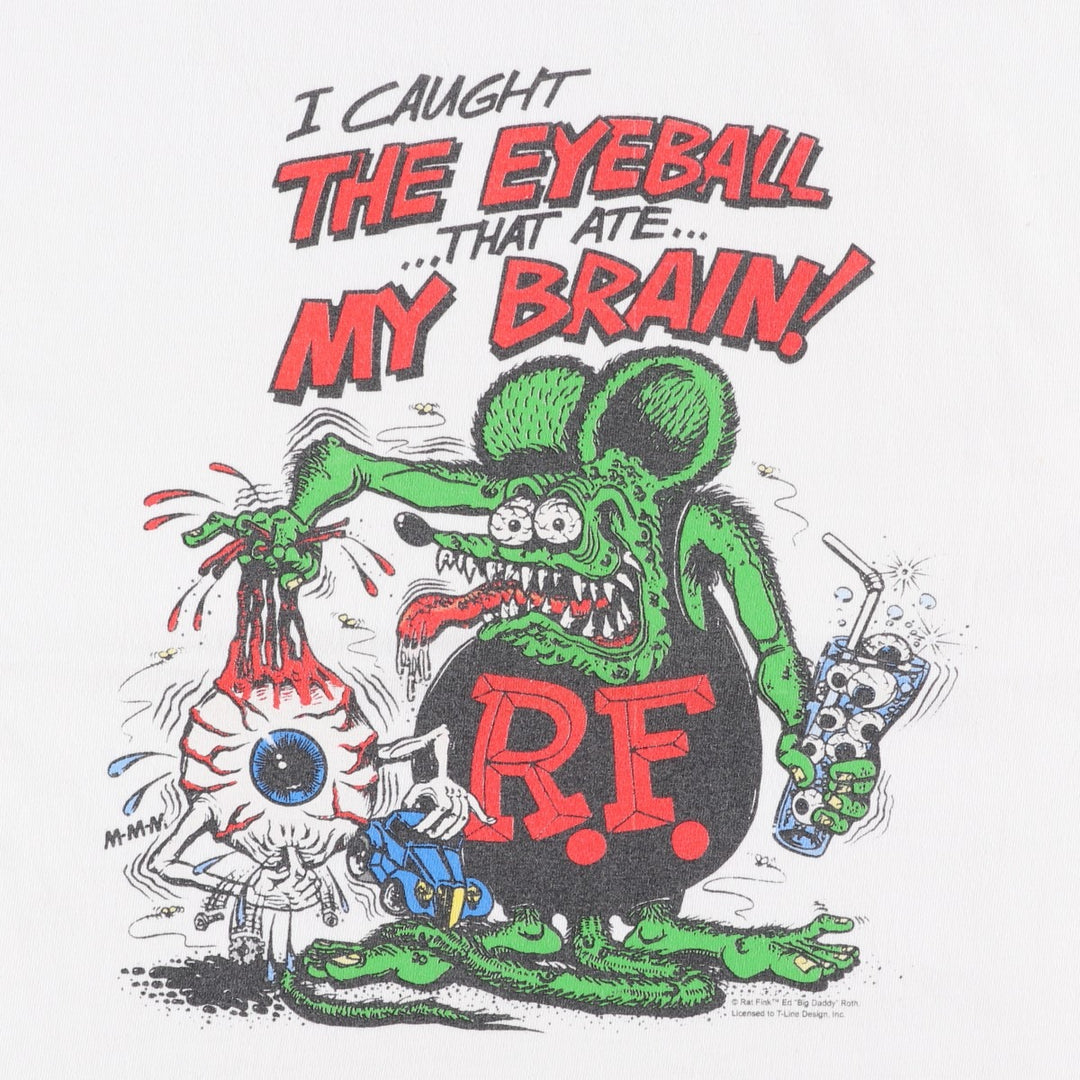 Gildan Rat Fink character print T-shirt, men's size L (approx.) cotton white type Vintage Second Hand