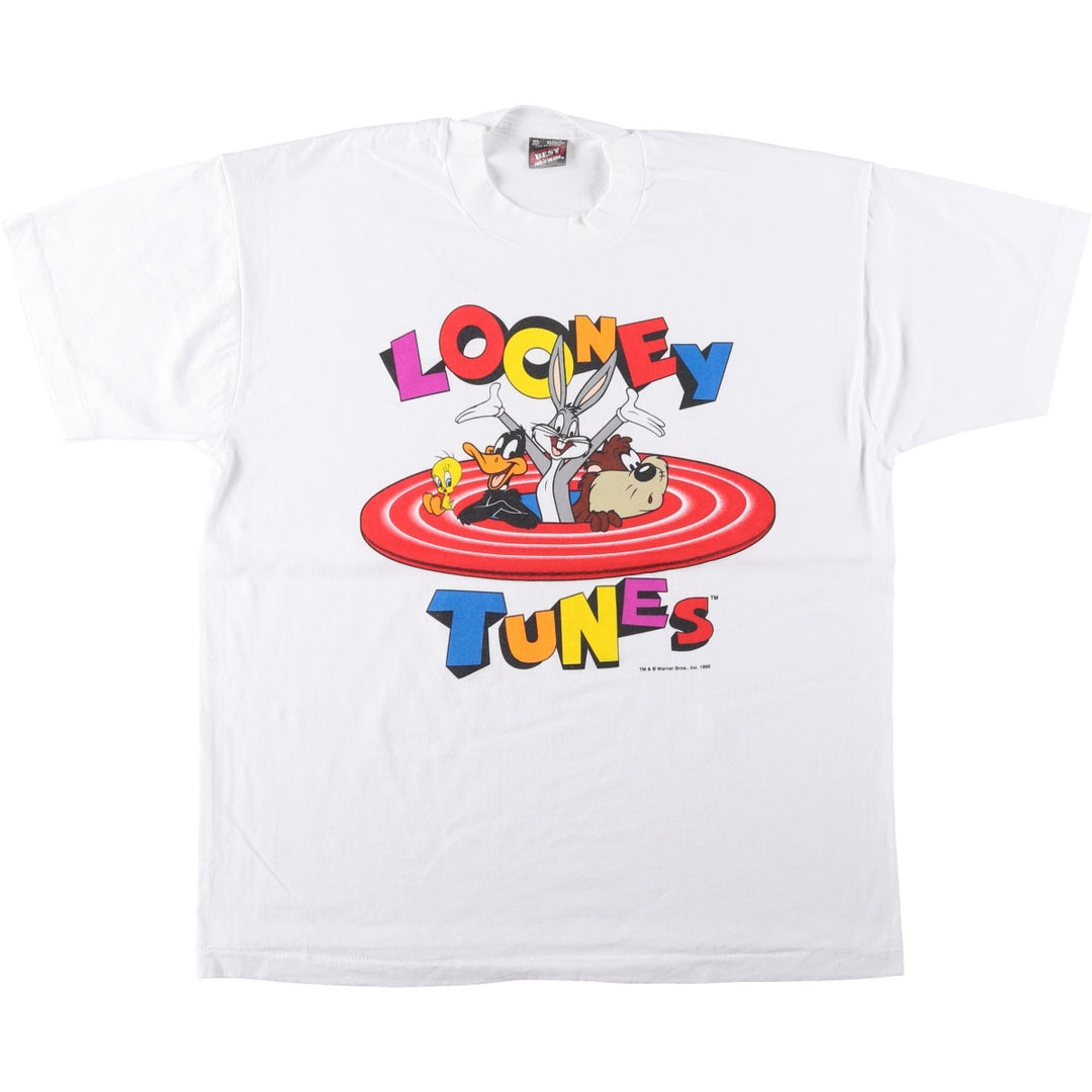 90'S Fruit of the Loom BEST Looney Tunes Character Print T-Shirt, Made in USA, Men's XL equivalent, Vintage cotton white type Vintage Second Hand