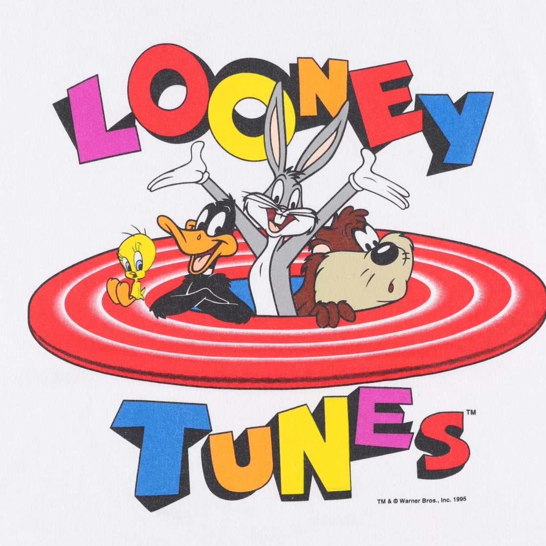 90'S Fruit of the Loom BEST Looney Tunes Character Print T-Shirt, Made in USA, Men's XL equivalent, Vintage cotton white type Vintage Second Hand
