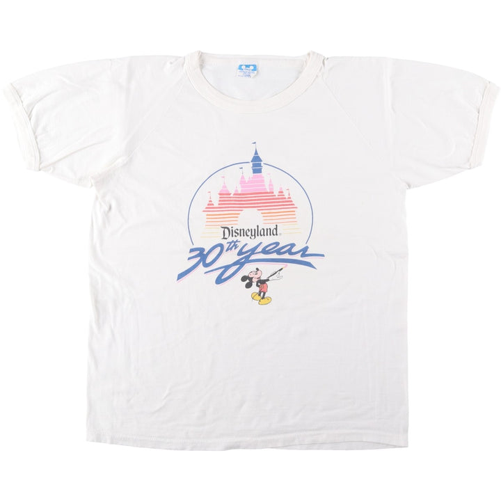 80'S Disney MICKEY MOUSE character print T-shirt, Made in USA, Men's XL equivalent, Vintage cotton white type Vintage Second Hand
