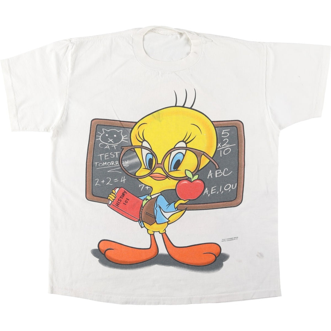 LOONEY TUNES Tweety character print T-shirt, men's size XL (approx.) unclear white type Vintage Second Hand