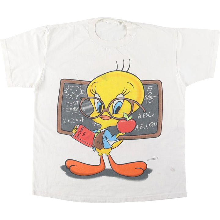 LOONEY TUNES Tweety character print T-shirt, men's size XL (approx.) unclear white type Vintage Second Hand