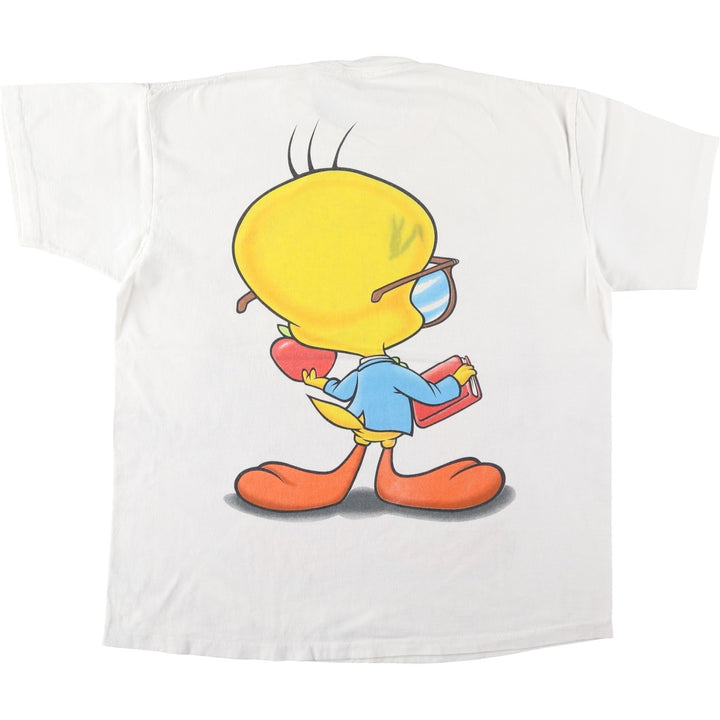 LOONEY TUNES Tweety character print T-shirt, men's size XL (approx.) unclear white type Vintage Second Hand