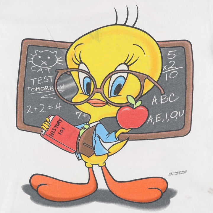 LOONEY TUNES Tweety character print T-shirt, men's size XL (approx.) unclear white type Vintage Second Hand