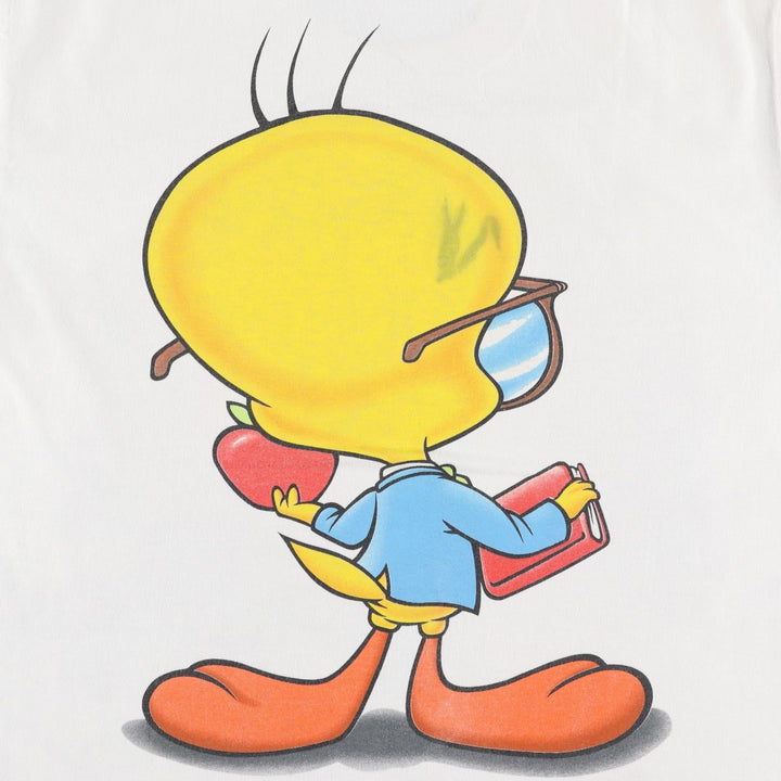 LOONEY TUNES Tweety character print T-shirt, men's size XL (approx.) unclear white type Vintage Second Hand