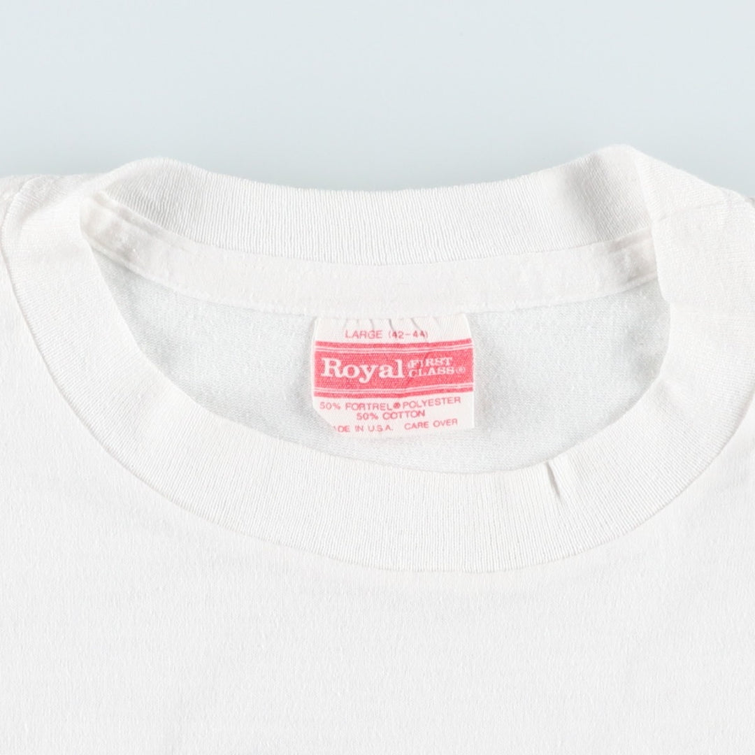 90'S Royal First Class Mickey Mouse Character Print T-Shirt, Made in USA, Men's Size L (Equivalent), Vintage cotton white type Vintage Second Hand