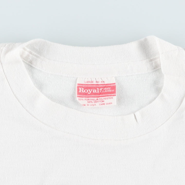 90'S Royal First Class Mickey Mouse Character Print T-Shirt, Made in USA, Men's Size L (Equivalent), Vintage cotton white type Vintage Second Hand