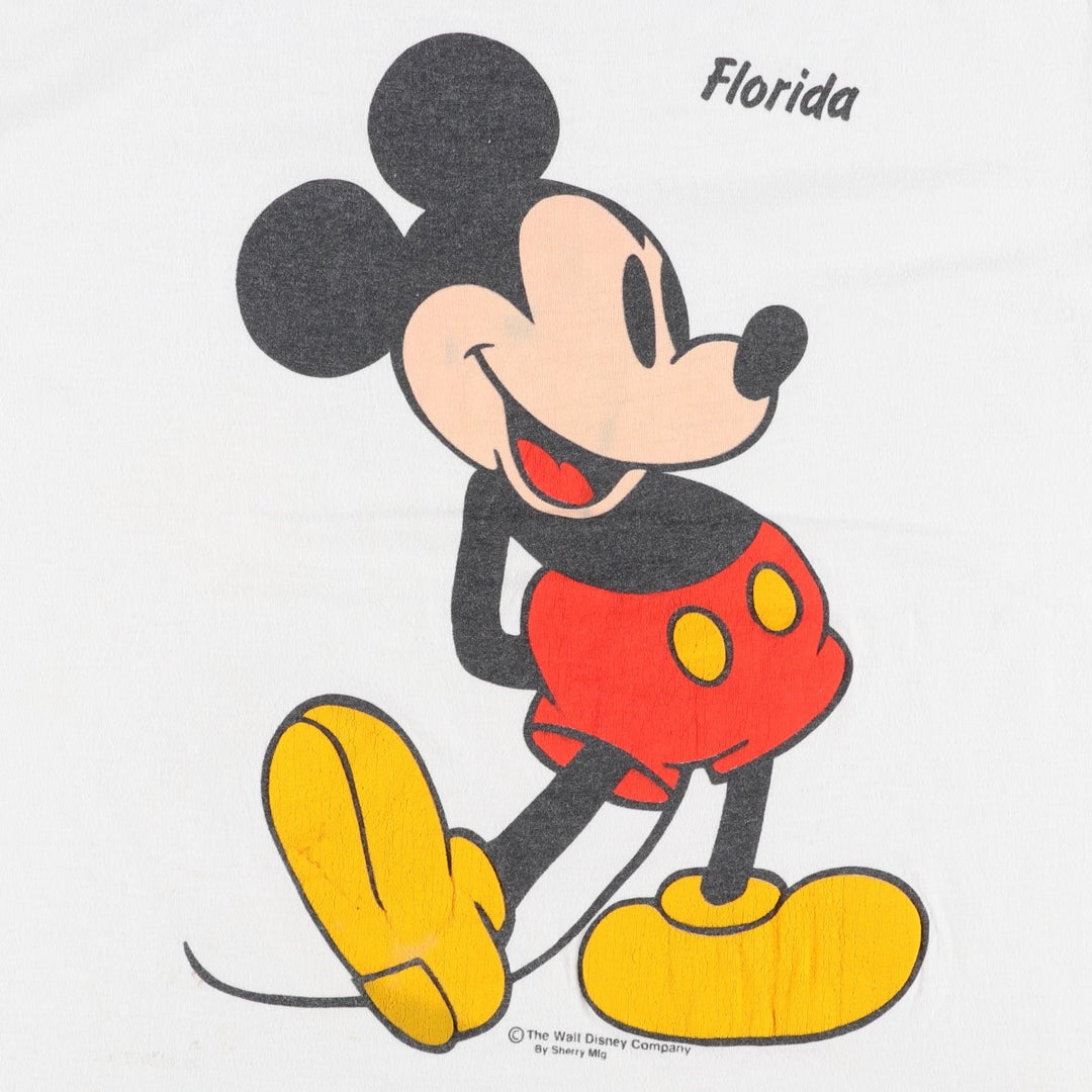90'S Royal First Class Mickey Mouse Character Print T-Shirt, Made in USA, Men's Size L (Equivalent), Vintage cotton white type Vintage Second Hand