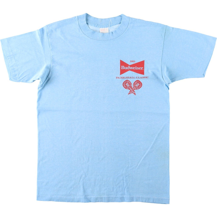 80'S SELEC-T BUDWEISER Advertising T-Shirt, Made in USA, Men's Size L (Equivalent), Vintage polyester Blue type light blue Vintage Second Hand