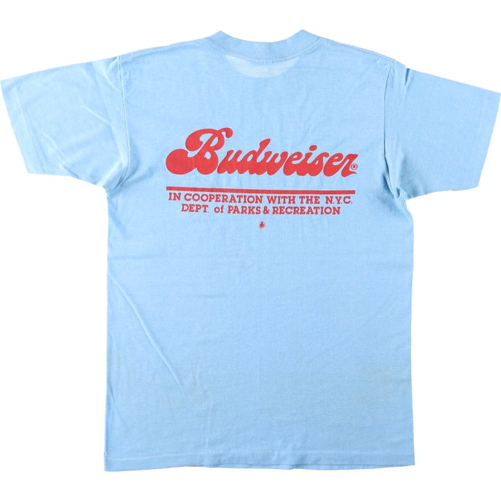 80'S SELEC-T BUDWEISER Advertising T-Shirt, Made in USA, Men's Size L (Equivalent), Vintage polyester Blue type light blue Vintage Second Hand