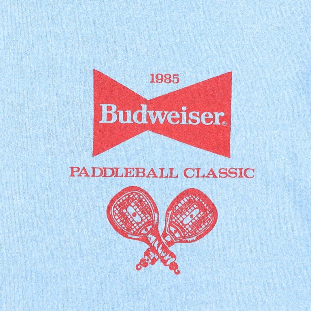 80'S SELEC-T BUDWEISER Advertising T-Shirt, Made in USA, Men's Size L (Equivalent), Vintage polyester Blue type light blue Vintage Second Hand