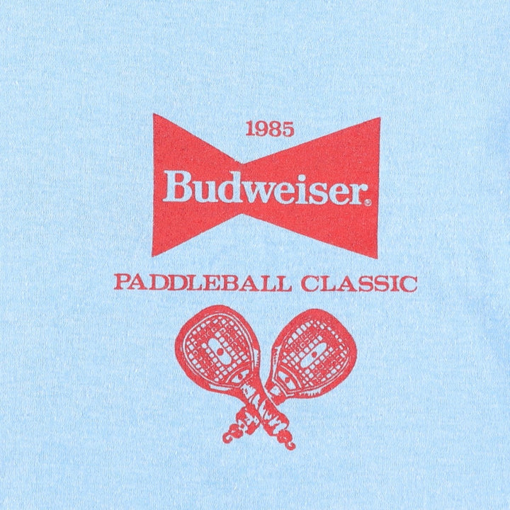 80'S SELEC-T BUDWEISER Advertising T-Shirt, Made in USA, Men's Size L (Equivalent), Vintage polyester Blue type light blue Vintage Second Hand