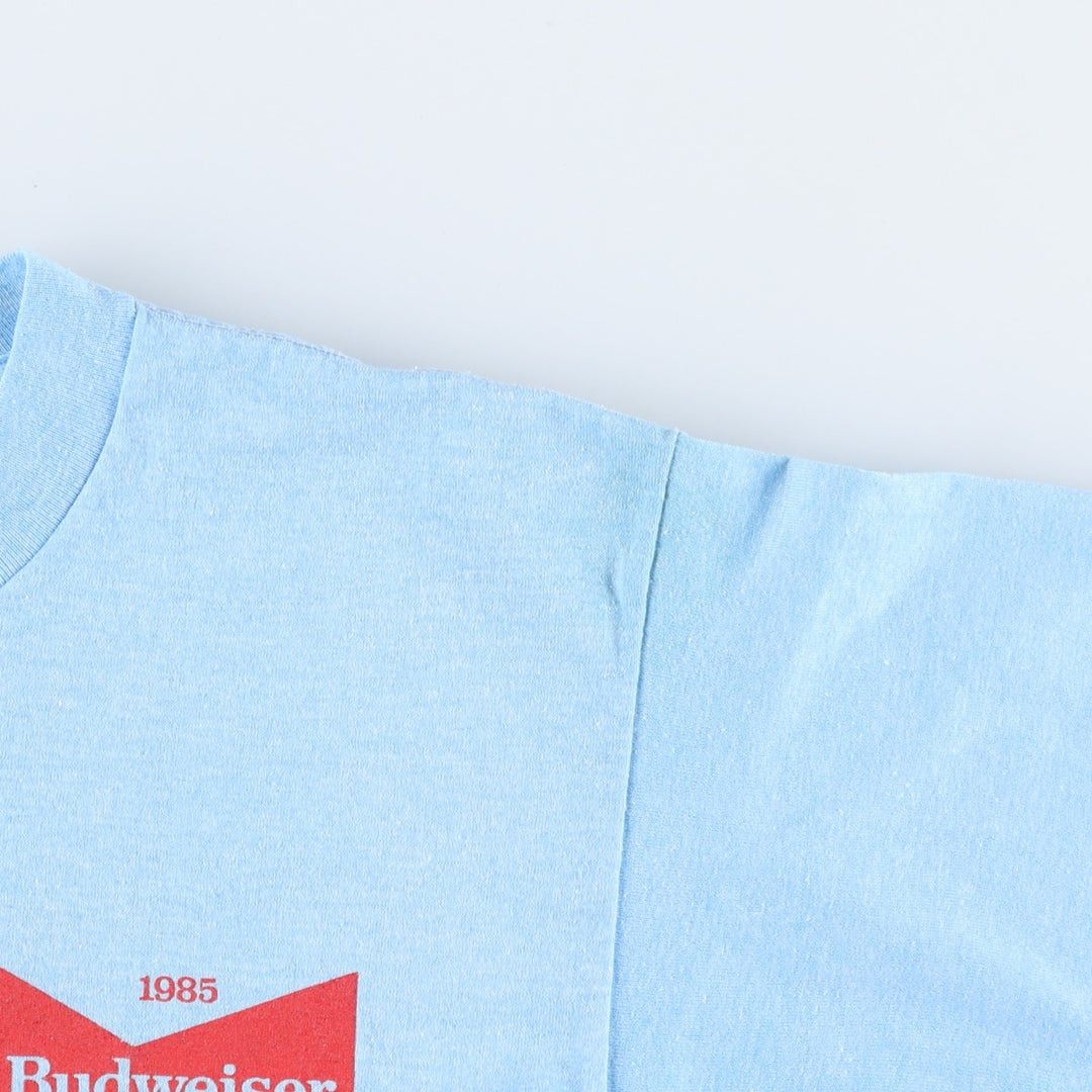80'S SELEC-T BUDWEISER Advertising T-Shirt, Made in USA, Men's Size L (Equivalent), Vintage polyester Blue type light blue Vintage Second Hand