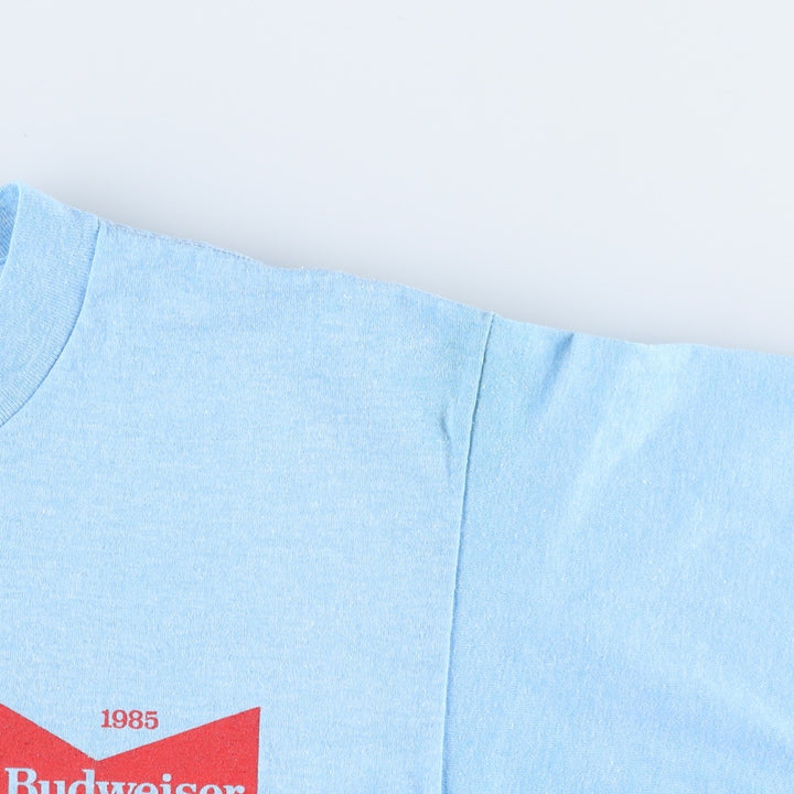80'S SELEC-T BUDWEISER Advertising T-Shirt, Made in USA, Men's Size L (Equivalent), Vintage polyester Blue type light blue Vintage Second Hand