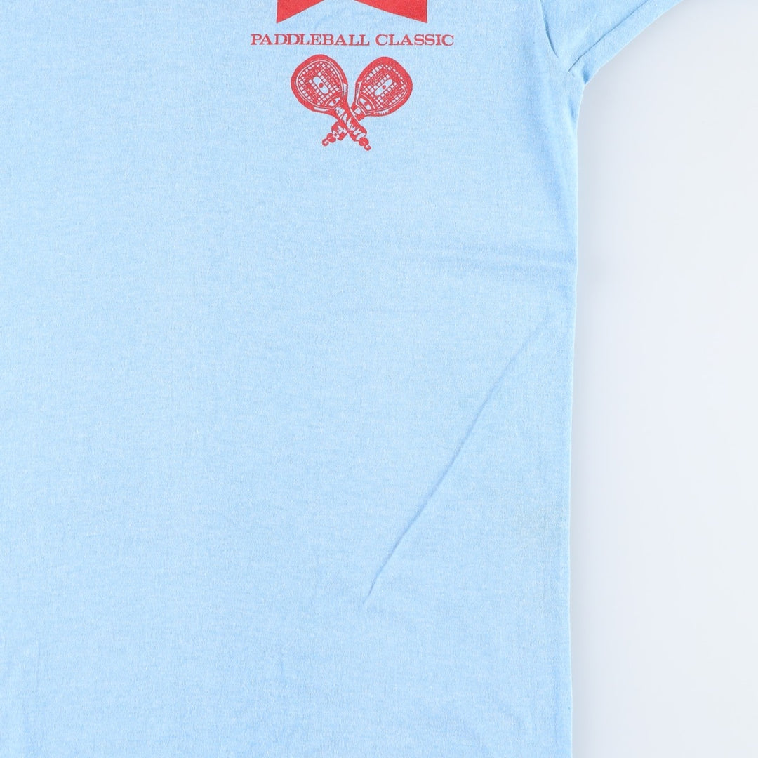 80'S SELEC-T BUDWEISER Advertising T-Shirt, Made in USA, Men's Size L (Equivalent), Vintage polyester Blue type light blue Vintage Second Hand