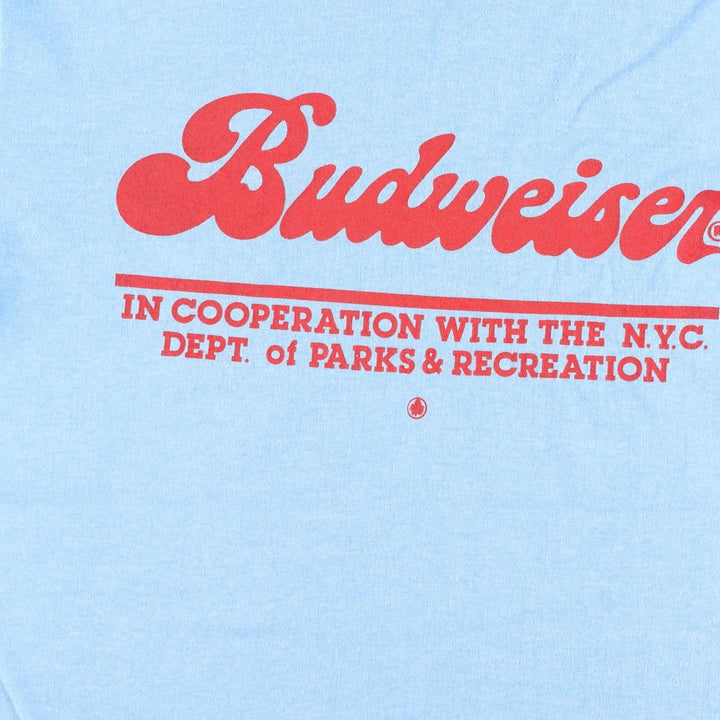 80'S SELEC-T BUDWEISER Advertising T-Shirt, Made in USA, Men's Size L (Equivalent), Vintage polyester Blue type light blue Vintage Second Hand