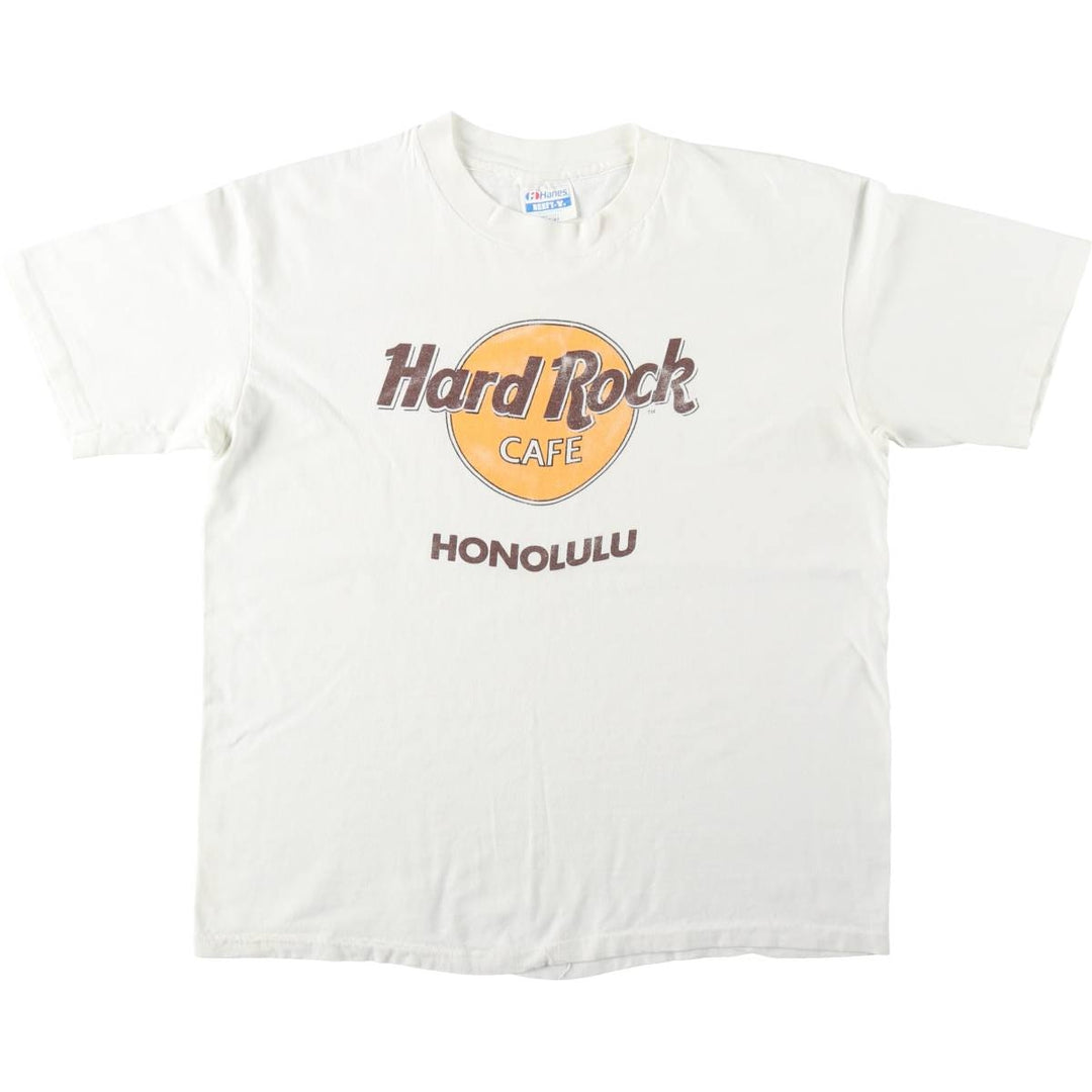 80'S Hanes Hard Rock Cafe Blue Tag Advertising T-Shirt, Made in USA, Men's Size L (approx.), Vintage cotton white type Vintage Second Hand