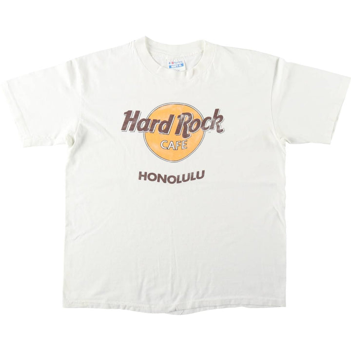 80'S Hanes Hard Rock Cafe Blue Tag Advertising T-Shirt, Made in USA, Men's Size L (approx.), Vintage cotton white type Vintage Second Hand