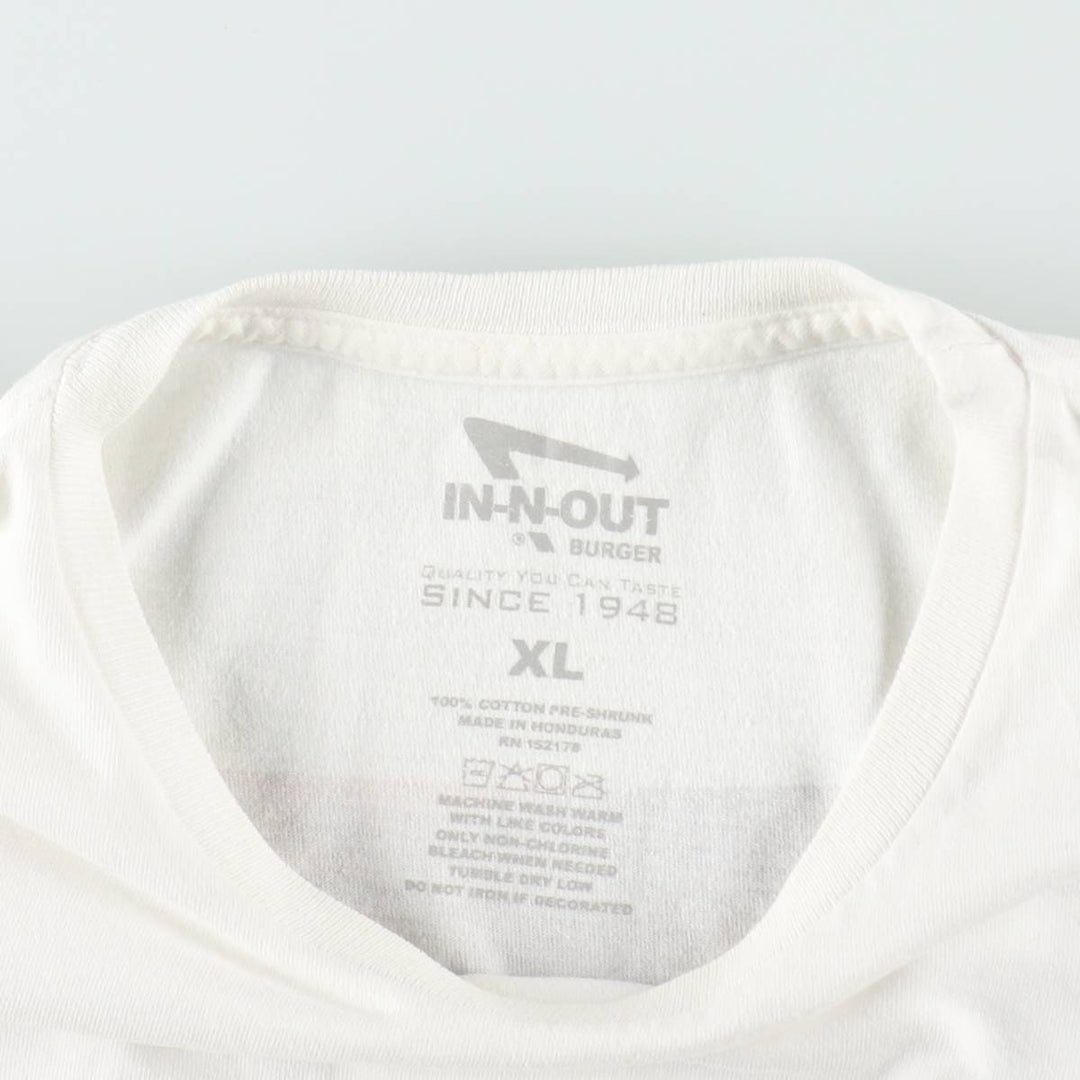IN-N-OUT BURGER Printed Advertising T-Shirt, Men's Size XL (approx.) cotton white type Vintage Second Hand