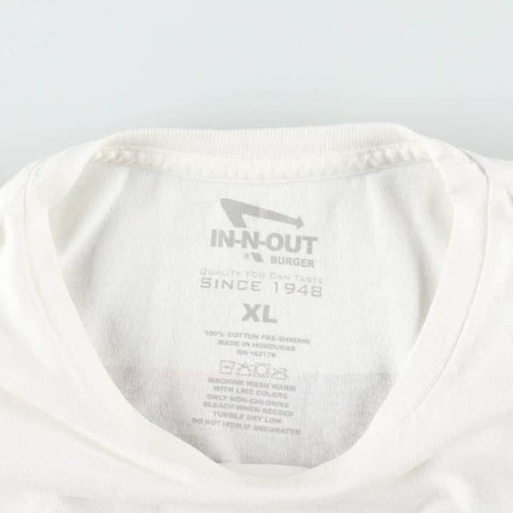 IN-N-OUT BURGER Printed Advertising T-Shirt, Men's Size XL (approx.) cotton white type Vintage Second Hand