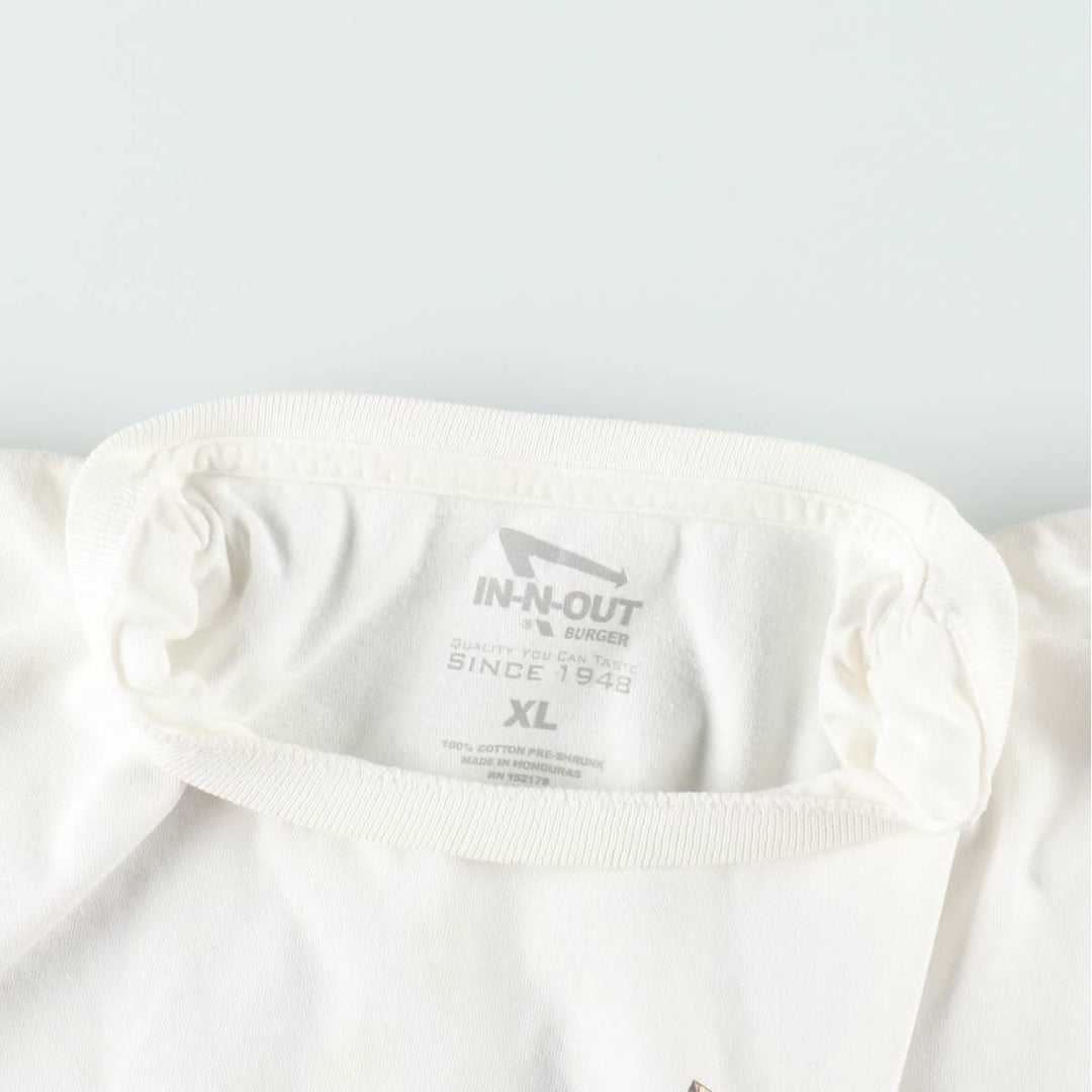 IN-N-OUT BURGER Printed Advertising T-Shirt, Men's Size XL (approx.) cotton white type Vintage Second Hand