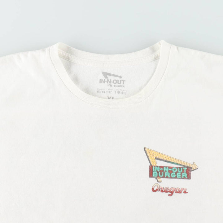 IN-N-OUT BURGER Printed Advertising T-Shirt, Men's Size XL (approx.) cotton white type Vintage Second Hand