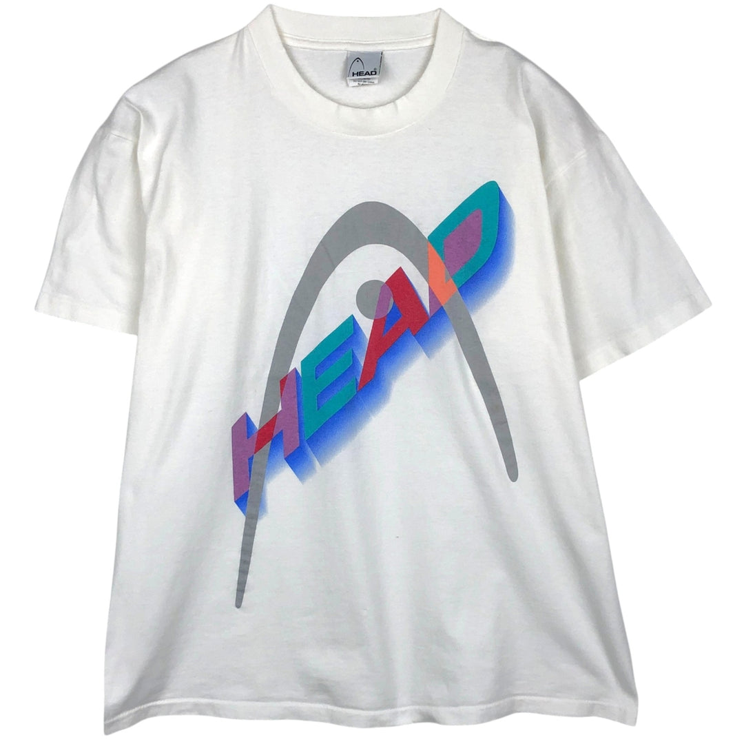 90'S HEAD logo print T-shirt, made in USA, men's size L equivalent, vintage. cotton white type Vintage Second Hand
