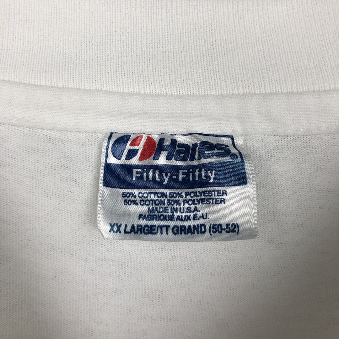 90'S Hanes Fifty-Fifty Blue Tag Printed T-Shirt, Made in USA, Men's XXL equivalent, Vintage cotton white type Vintage Second Hand