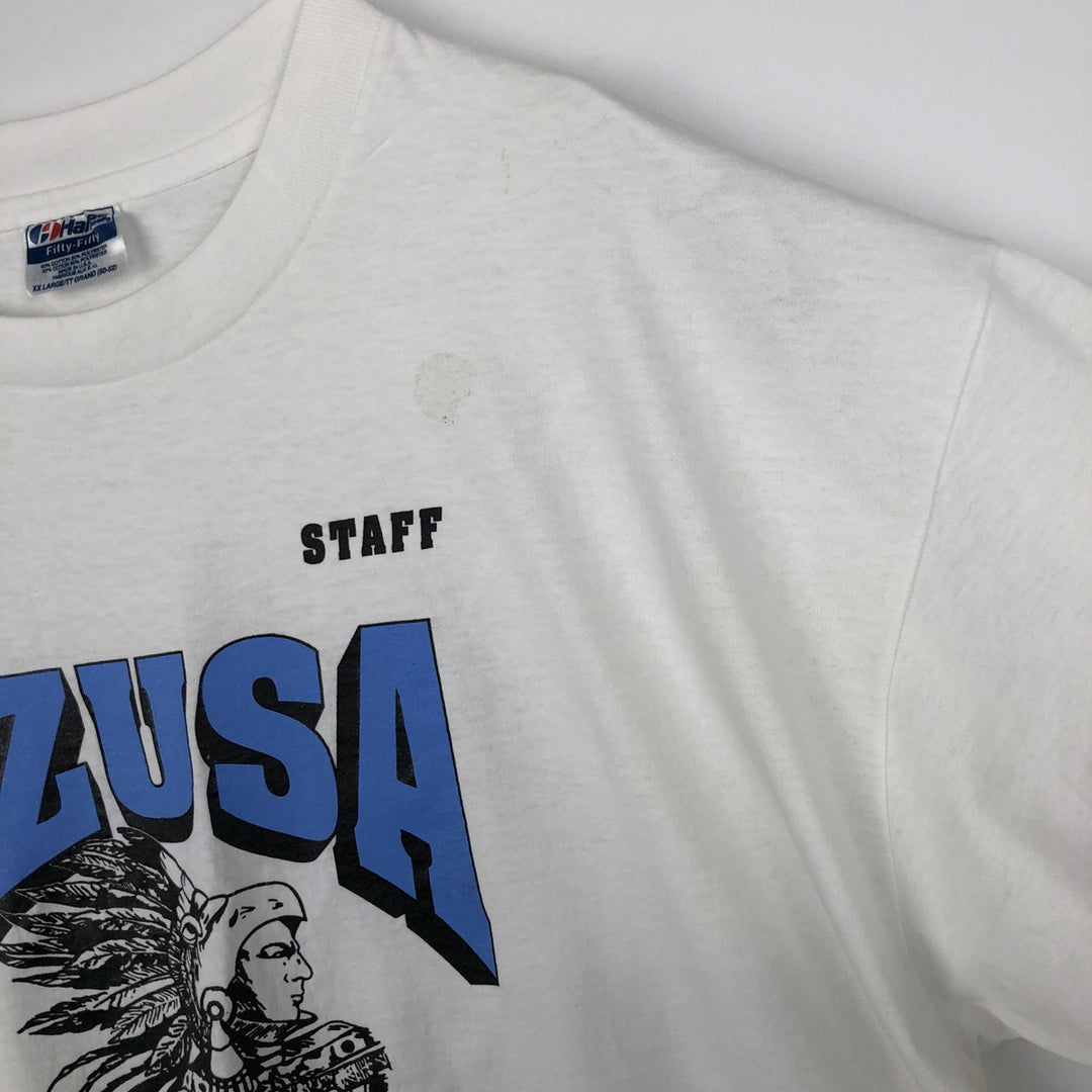 90'S Hanes Fifty-Fifty Blue Tag Printed T-Shirt, Made in USA, Men's XXL equivalent, Vintage cotton white type Vintage Second Hand