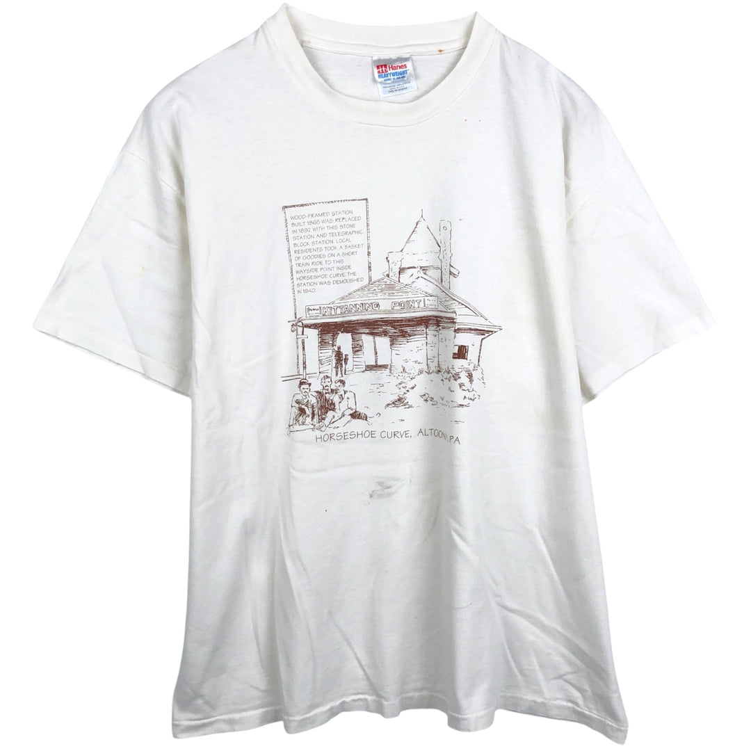90'S Hanes Heavyweight Printed T-shirt Made in USA Men's XL Vintage cotton white type Vintage Second Hand