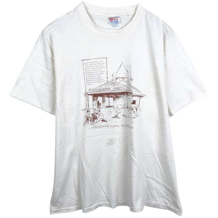 90'S Hanes Heavyweight Printed T-shirt Made in USA Men's XL Vintage cotton white type Vintage Second Hand