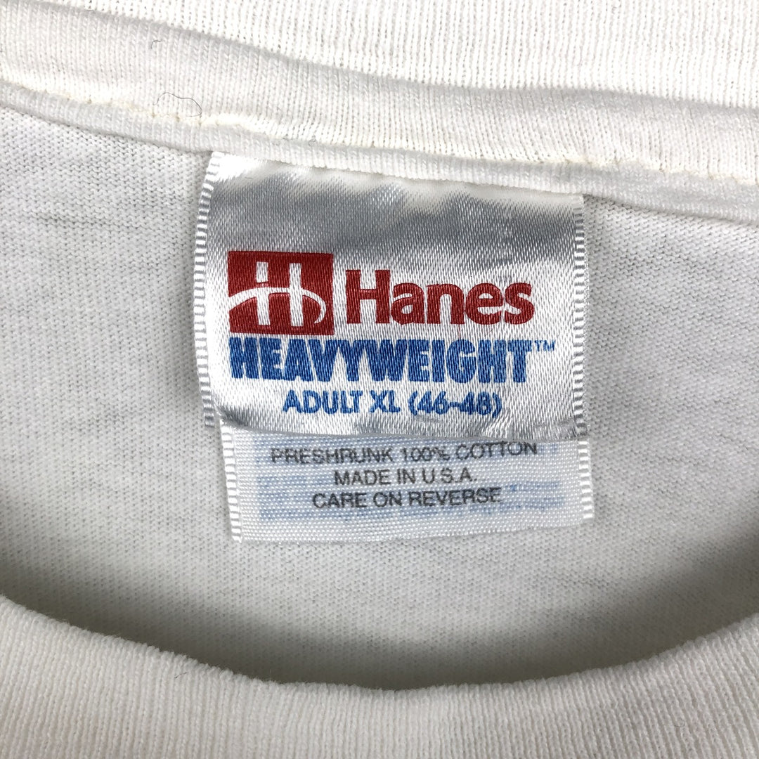 90'S Hanes Heavyweight Printed T-shirt Made in USA Men's XL Vintage cotton white type Vintage Second Hand