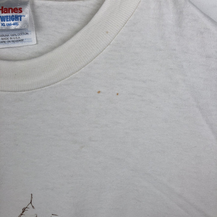 90'S Hanes Heavyweight Printed T-shirt Made in USA Men's XL Vintage cotton white type Vintage Second Hand