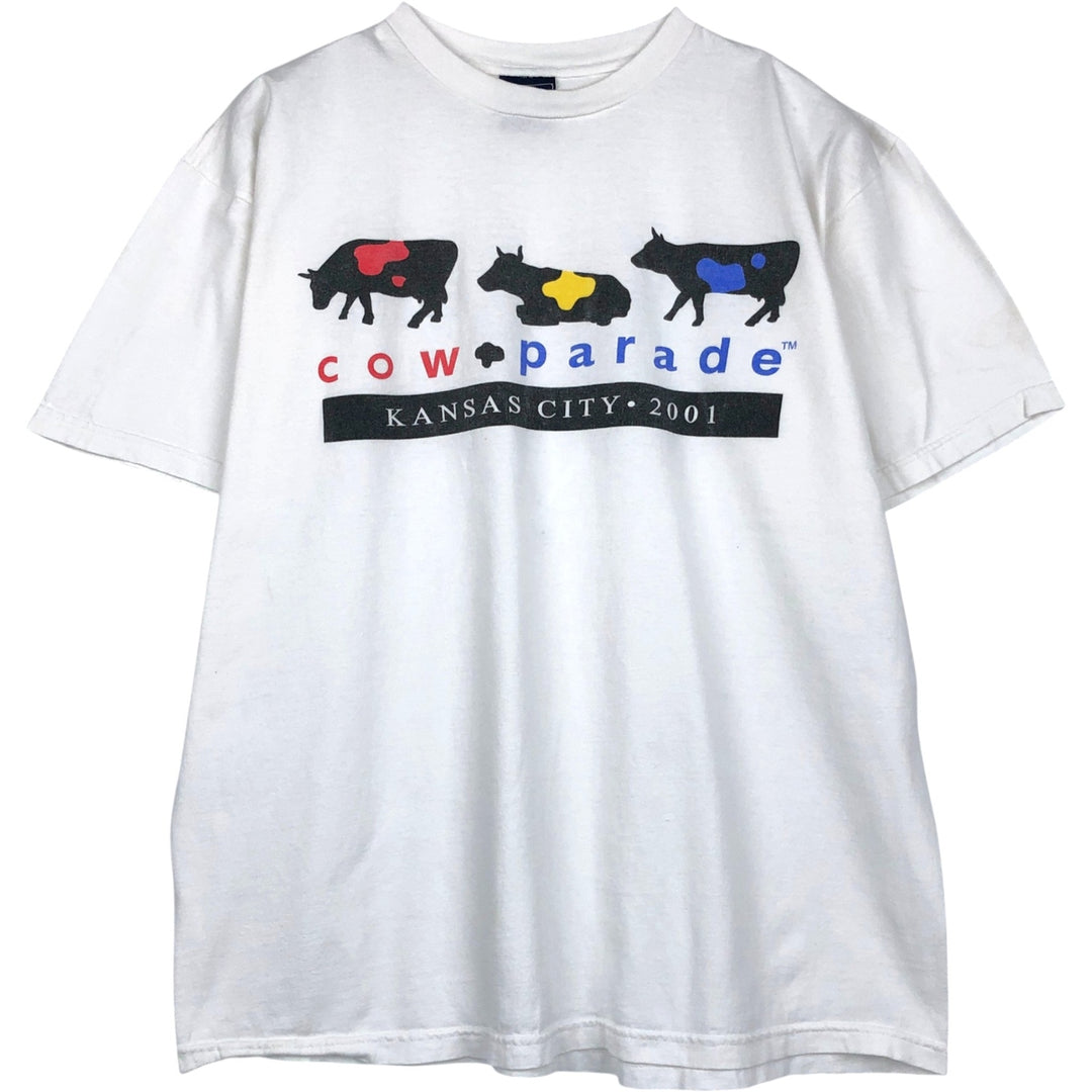 CAMP DAVID Print T-Shirt, Made in USA, Men's Size L (approx.) cotton white type Vintage Second Hand