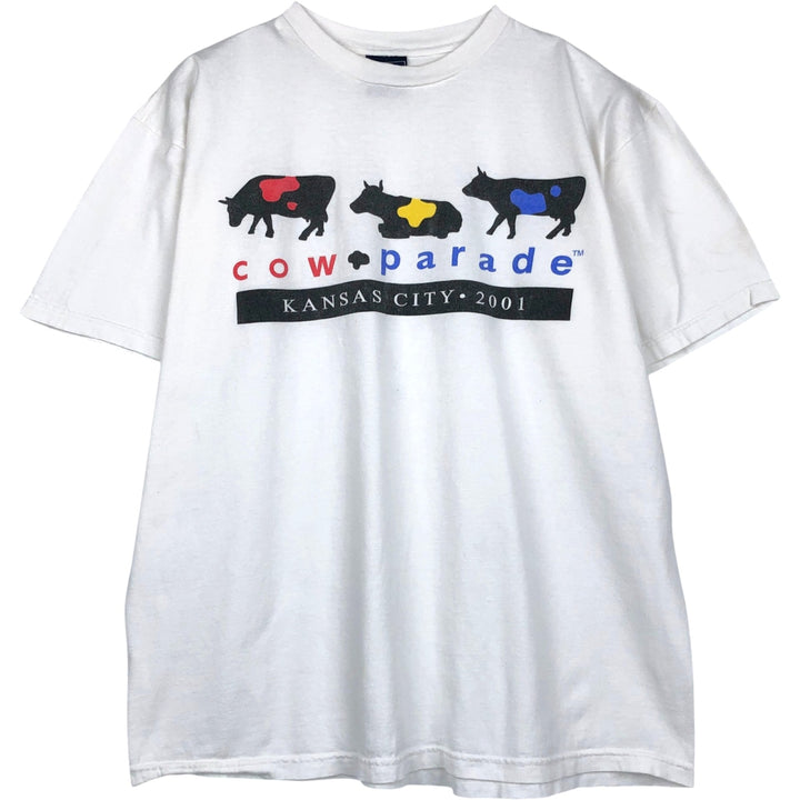 CAMP DAVID Print T-Shirt, Made in USA, Men's Size L (approx.) cotton white type Vintage Second Hand